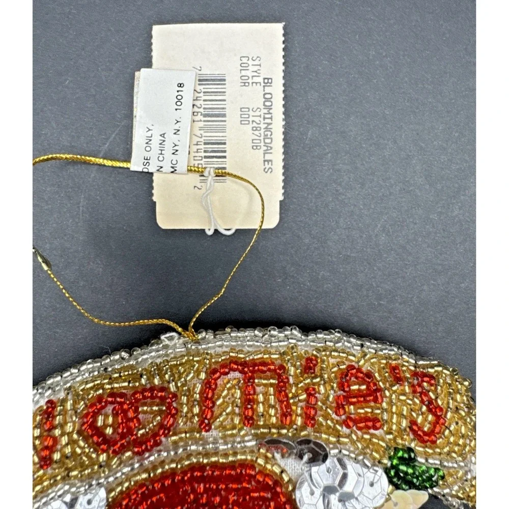 Bloomingdales Vtg‎ Sequin/ Bead Bloomies Christmas Santa Ornament